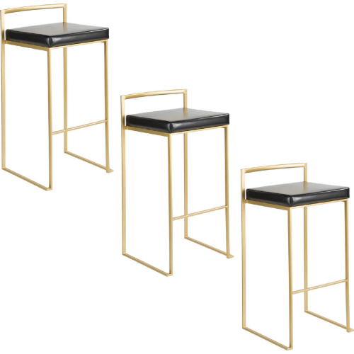 Fuji 30" Bar Stool in Gold & Black Leatherette (Set of 3)